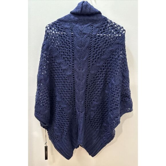 BCBG Maxazria Women's All Navy Blue Turtle Neck Poncho Sweater Size S/M NWT - Picture 4 of 16